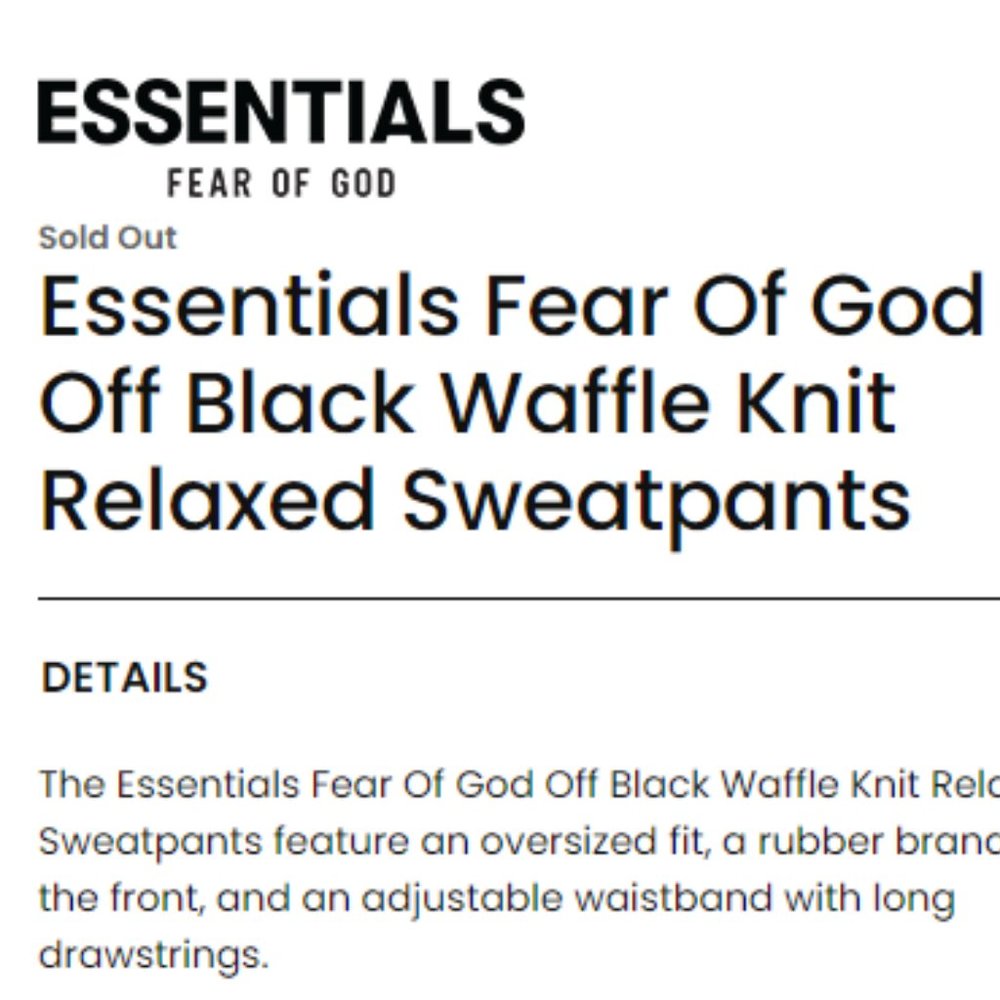 Essentials Fear of God Off Black Waffle Sweatpants
